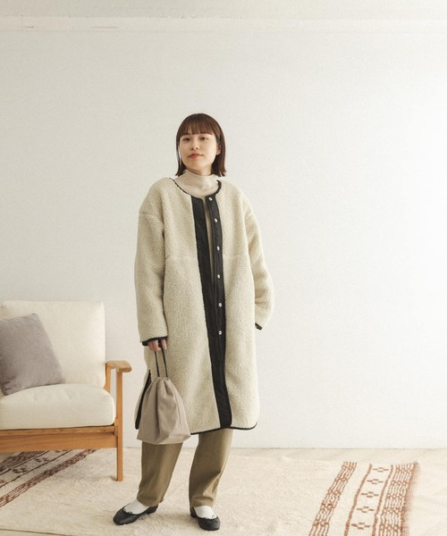 FORK&SPOON（フォークアンドスプーン）の「FORK&SPOON　リバーシブルボアロングコート（ノーカラージャケット・レディース・ホワイト系その他/ブルー系その他・ONE）」の11枚目の写真