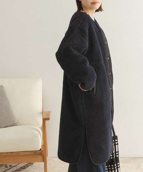 FORK&SPOON（フォークアンドスプーン）の「FORK&SPOON　リバーシブルボアロングコート（ノーカラージャケット・レディース・ホワイト系その他/ブルー系その他・ONE）」の12枚目の写真