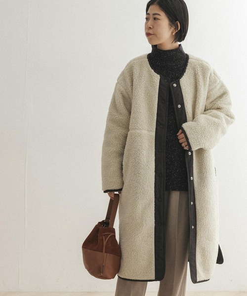 FORK&SPOON（フォークアンドスプーン）の「FORK&SPOON　リバーシブルボアロングコート（ノーカラージャケット・レディース・ホワイト系その他/ブルー系その他・ONE）」の8枚目の写真