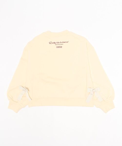 Lindsay（リンジィ）の「サイドリボン胸刺しゅうアソートトレーナー（スウェット・キッズ・モカ/アイボリー/ピンク/ブルーグレー・L/M/S）」の5枚目の写真