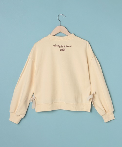 Lindsay（リンジィ）の「サイドリボン胸刺しゅうアソートトレーナー（スウェット・キッズ・モカ/アイボリー/ピンク/ブルーグレー・L/M/S）」の6枚目の写真