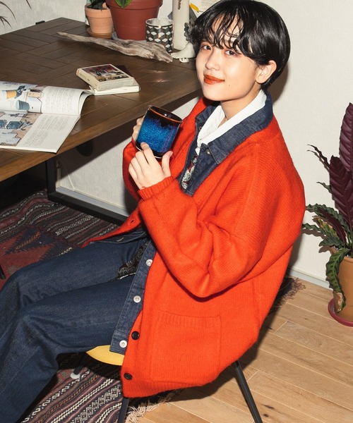 kutir（クティール）の「もちもちVネックカーディガン（カーディガン/ボレロ・レディース・オレンジ/ベージュ/ブラック/マスタード・FREE）」の20枚目の写真