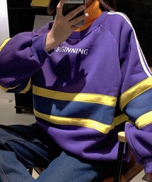 ハイネックリブニットドッキング配色ラインプルオーバー【ZOZOTOWN限定】