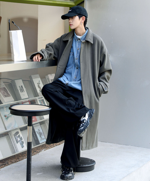 neos(ネオス)の「【neos -addictive design-】ルーズシルエット メルトン ステンカラー ロング コート(ステンカラーコート・メンズ・ブラック/クリーム/グレー系その他/キャメル・MEDIUM/LARGE/X-LARGE)」の6枚目の写真