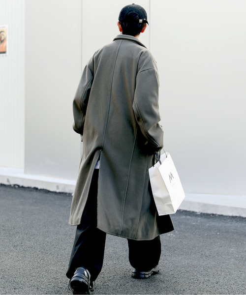 neos(ネオス)の「【neos -addictive design-】ルーズシルエット メルトン ステンカラー ロング コート(ステンカラーコート・メンズ・ブラック/クリーム/グレー系その他/キャメル・MEDIUM/LARGE/X-LARGE)」の7枚目の写真