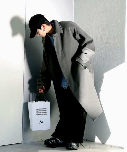 neos(ネオス)の「【neos -addictive design-】ルーズシルエット メルトン ステンカラー ロング コート(ステンカラーコート・メンズ・ブラック/クリーム/グレー系その他/キャメル・MEDIUM/LARGE/X-LARGE)」の8枚目の写真