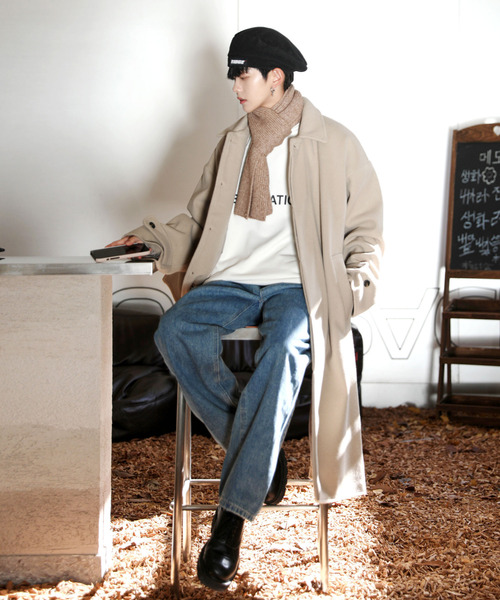 neos(ネオス)の「【neos -addictive design-】ルーズシルエット メルトン ステンカラー ロング コート(ステンカラーコート・メンズ・ブラック/クリーム/グレー系その他/キャメル・MEDIUM/LARGE/X-LARGE)」の11枚目の写真