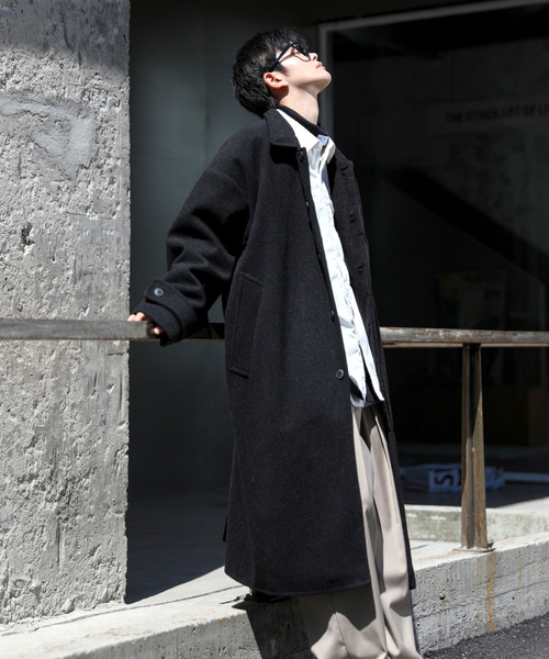 neos(ネオス)の「【neos -addictive design-】ルーズシルエット メルトン ステンカラー ロング コート(ステンカラーコート・メンズ・ブラック/クリーム/グレー系その他/キャメル・MEDIUM/LARGE/X-LARGE)」の15枚目の写真
