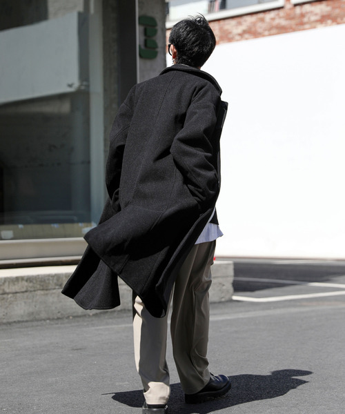 neos(ネオス)の「【neos -addictive design-】ルーズシルエット メルトン ステンカラー ロング コート(ステンカラーコート・メンズ・ブラック/クリーム/グレー系その他/キャメル・MEDIUM/LARGE/X-LARGE)」の16枚目の写真