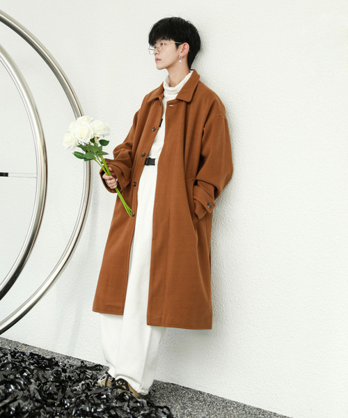 neos(ネオス)の「【neos -addictive design-】ルーズシルエット メルトン ステンカラー ロング コート(ステンカラーコート・メンズ・ブラック/クリーム/グレー系その他/キャメル・MEDIUM/LARGE/X-LARGE)」の19枚目の写真