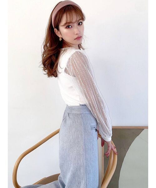 RESEXXY（リゼクシー）の「スクエアネックレースニットトップス（ニット/セーター・レディース・ホワイト/ブラック/オレンジ/ブルー・FREE）」の7枚目の写真