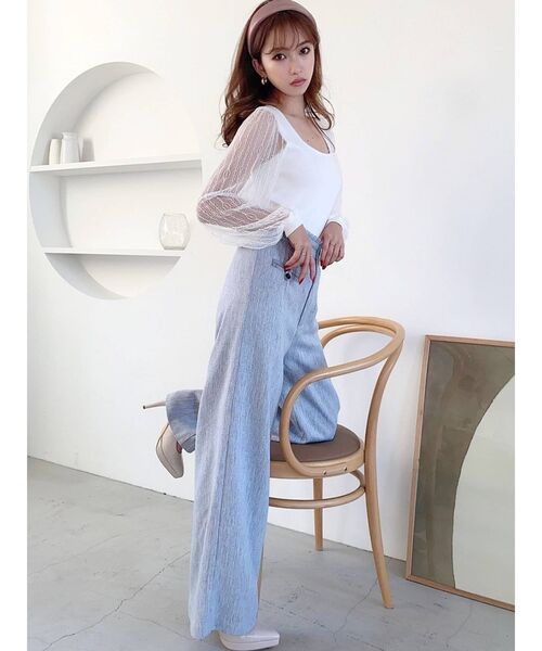 RESEXXY（リゼクシー）の「スクエアネックレースニットトップス（ニット/セーター・レディース・ホワイト/ブラック/オレンジ/ブルー・FREE）」の8枚目の写真