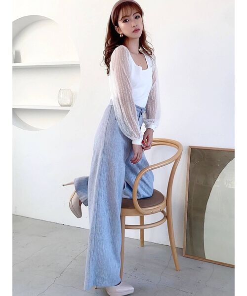 RESEXXY（リゼクシー）の「スクエアネックレースニットトップス（ニット/セーター・レディース・ホワイト/ブラック/オレンジ/ブルー・FREE）」の9枚目の写真