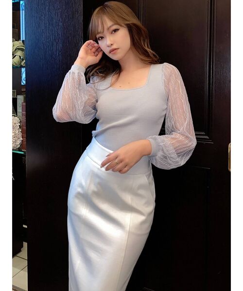 RESEXXY（リゼクシー）の「スクエアネックレースニットトップス（ニット/セーター・レディース・ホワイト/ブラック/オレンジ/ブルー・FREE）」の11枚目の写真