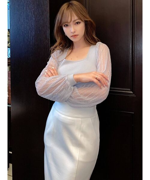 RESEXXY（リゼクシー）の「スクエアネックレースニットトップス（ニット/セーター・レディース・ホワイト/ブラック/オレンジ/ブルー・FREE）」の12枚目の写真