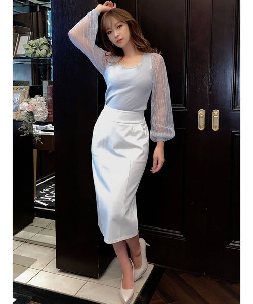 RESEXXY（リゼクシー）の「スクエアネックレースニットトップス（ニット/セーター・レディース・ホワイト/ブラック/オレンジ/ブルー・FREE）」の13枚目の写真