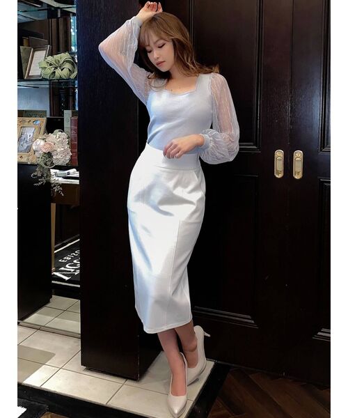 RESEXXY（リゼクシー）の「スクエアネックレースニットトップス（ニット/セーター・レディース・ホワイト/ブラック/オレンジ/ブルー・FREE）」の15枚目の写真