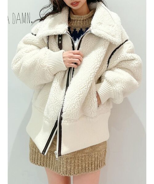 GYDA(ジェイダ)の「WIDE RIB ボア B-3 ジャケット(テーラードジャケット・レディース・ブラック/ブラウン/アイボリー/ミント・FREE)」の2枚目の写真