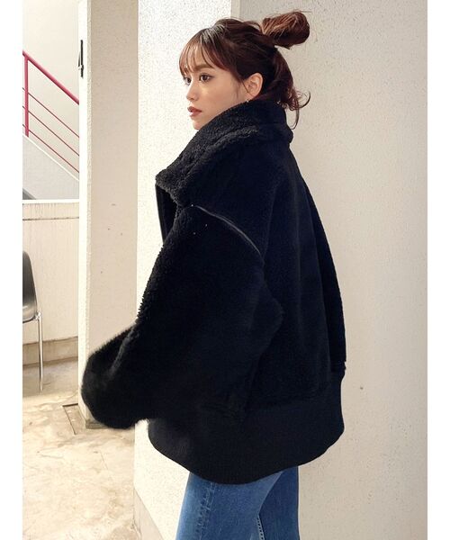 GYDA(ジェイダ)の「WIDE RIB ボア B-3 ジャケット(テーラードジャケット・レディース・ブラック/ブラウン/アイボリー/ミント・FREE)」の13枚目の写真