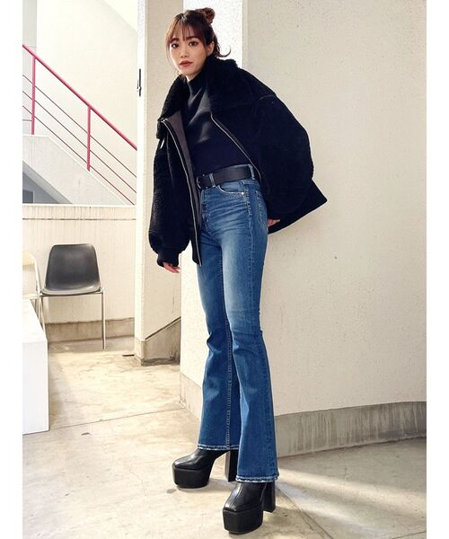 GYDA(ジェイダ)の「WIDE RIB ボア B-3 ジャケット(テーラードジャケット・レディース・ブラック/ブラウン/アイボリー/ミント・FREE)」の14枚目の写真