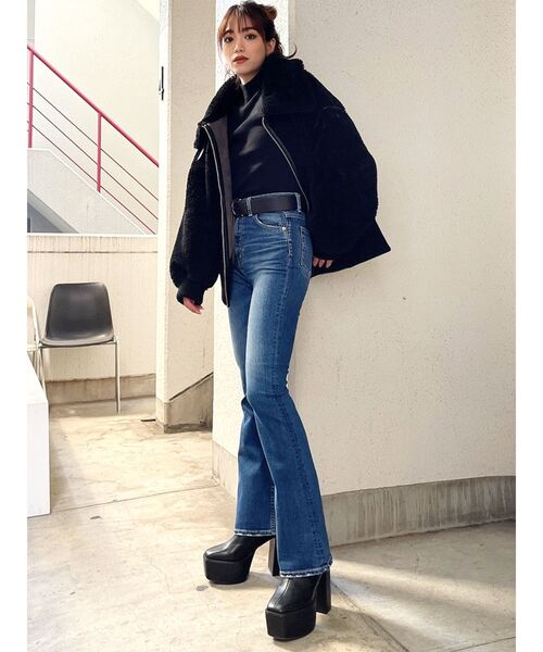 GYDA(ジェイダ)の「WIDE RIB ボア B-3 ジャケット(テーラードジャケット・レディース・ブラック/ブラウン/アイボリー/ミント・FREE)」の15枚目の写真