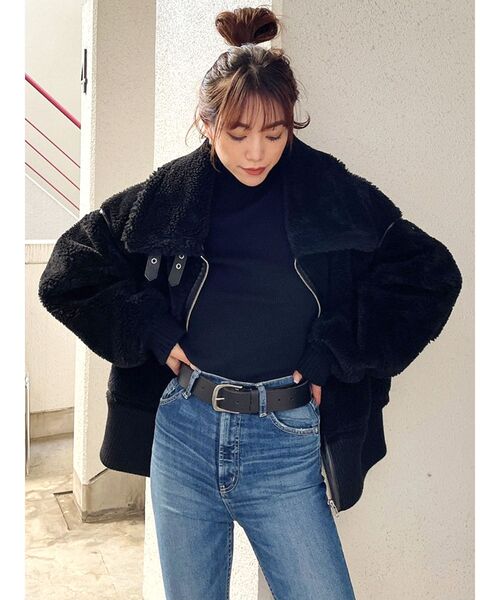 GYDA(ジェイダ)の「WIDE RIB ボア B-3 ジャケット(テーラードジャケット・レディース・ブラック/ブラウン/アイボリー/ミント・FREE)」の16枚目の写真