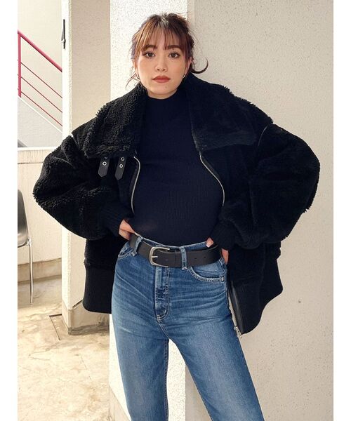 GYDA(ジェイダ)の「WIDE RIB ボア B-3 ジャケット(テーラードジャケット・レディース・ブラック/ブラウン/アイボリー/ミント・FREE)」の17枚目の写真