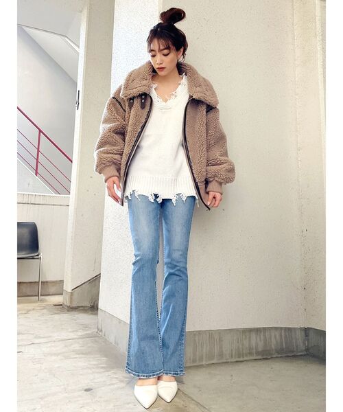 GYDA(ジェイダ)の「WIDE RIB ボア B-3 ジャケット(テーラードジャケット・レディース・ブラック/ブラウン/アイボリー/ミント・FREE)」の21枚目の写真