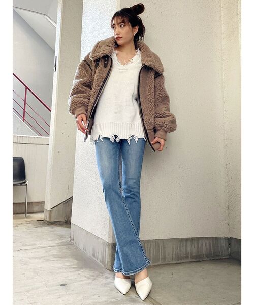 GYDA(ジェイダ)の「WIDE RIB ボア B-3 ジャケット(テーラードジャケット・レディース・ブラック/ブラウン/アイボリー/ミント・FREE)」の22枚目の写真