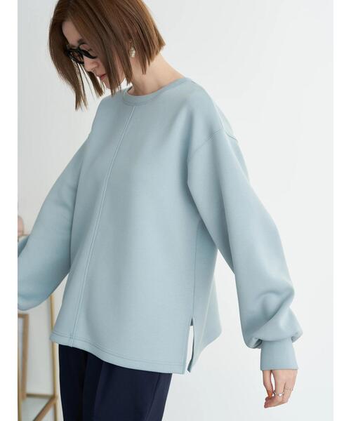 earth music&ecology（アースミュージックアンドエコロジー）の「ダンボールバックスリットネックプルオーバー＊（スウェット・レディース・チャコールグレー/サックスブルー/ピンク/グレイッシュベージュ・FREE）」の14枚目の写真