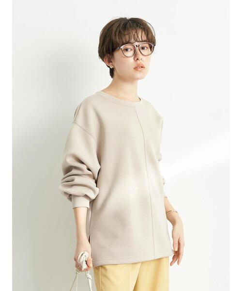 earth music&ecology（アースミュージックアンドエコロジー）の「ダンボールバックスリットネックプルオーバー＊（スウェット・レディース・チャコールグレー/サックスブルー/ピンク/グレイッシュベージュ・FREE）」の18枚目の写真