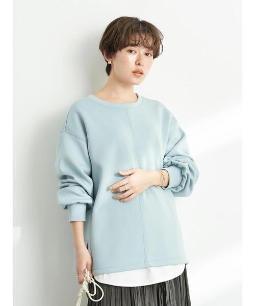 earth music&ecology（アースミュージックアンドエコロジー）の「ダンボールバックスリットネックプルオーバー＊（スウェット・レディース・チャコールグレー/サックスブルー/ピンク/グレイッシュベージュ・FREE）」の22枚目の写真