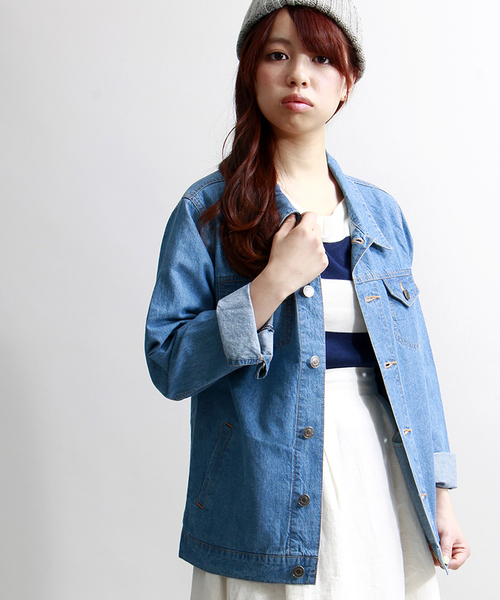 WEGO(ウィゴー)の「WEGO/綿麻デニムGジャン(デニムジャケット・レディース・インディゴブルー/ダークインディゴブルー・FREE)」の2枚目の写真