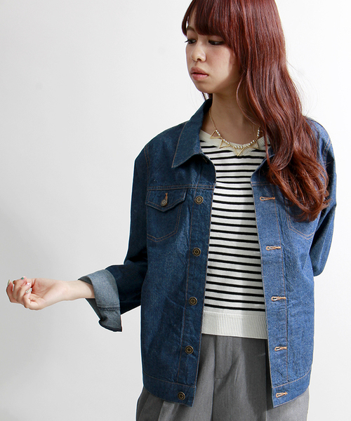 WEGO(ウィゴー)の「WEGO/綿麻デニムGジャン(デニムジャケット・レディース・インディゴブルー/ダークインディゴブルー・FREE)」の1枚目の写真