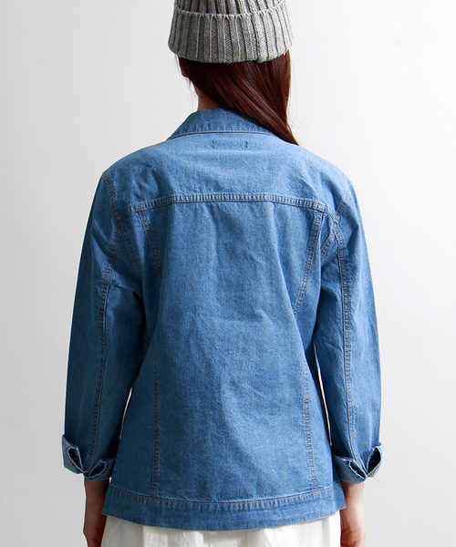 WEGO(ウィゴー)の「WEGO/綿麻デニムGジャン(デニムジャケット・レディース・インディゴブルー/ダークインディゴブルー・FREE)」の5枚目の写真