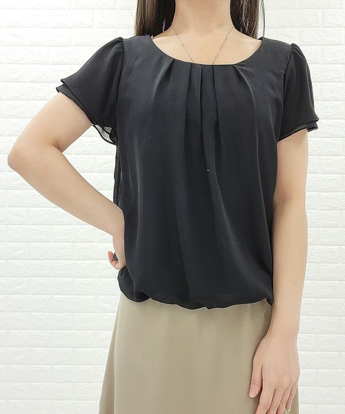 Lace Ladies(レースレディース)の「半袖 フロントタック フレア袖 シフォンブラウス(シャツ/ブラウス・レディース・ブラック/ネイビー/ホワイト/ベージュ/アイボリー・L/XL/S/M)」の3枚目の写真