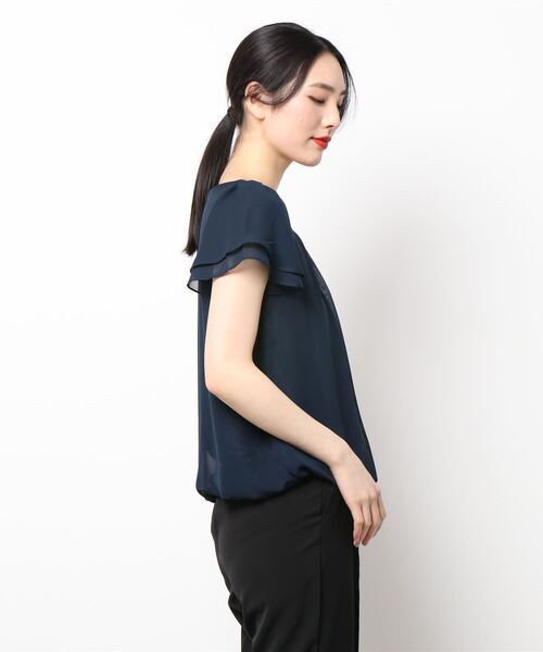 Lace Ladies(レースレディース)の「半袖 フロントタック フレア袖 シフォンブラウス(シャツ/ブラウス・レディース・ブラック/ネイビー/ホワイト/ベージュ/アイボリー・L/XL/S/M)」の20枚目の写真
