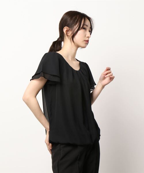 Lace Ladies(レースレディース)の「半袖 フロントタック フレア袖 シフォンブラウス(シャツ/ブラウス・レディース・ブラック/ネイビー/ホワイト/ベージュ/アイボリー・L/XL/S/M)」の22枚目の写真