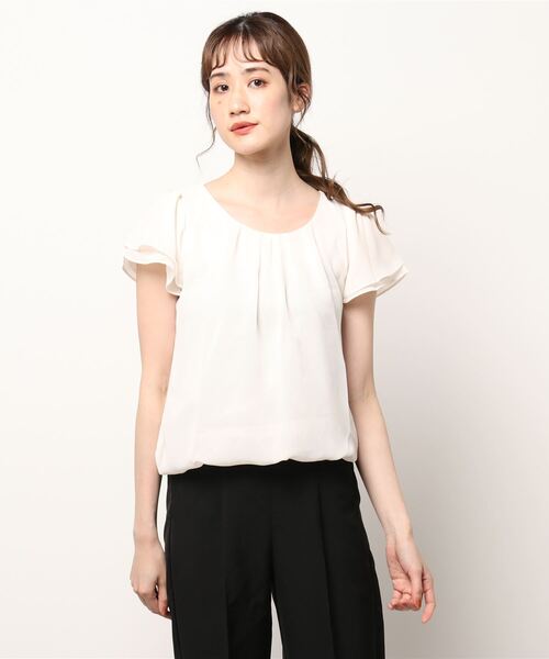 Lace Ladies(レースレディース)の「半袖 フロントタック フレア袖 シフォンブラウス(シャツ/ブラウス・レディース・ブラック/ネイビー/ホワイト/ベージュ/アイボリー・L/XL/S/M)」の6枚目の写真