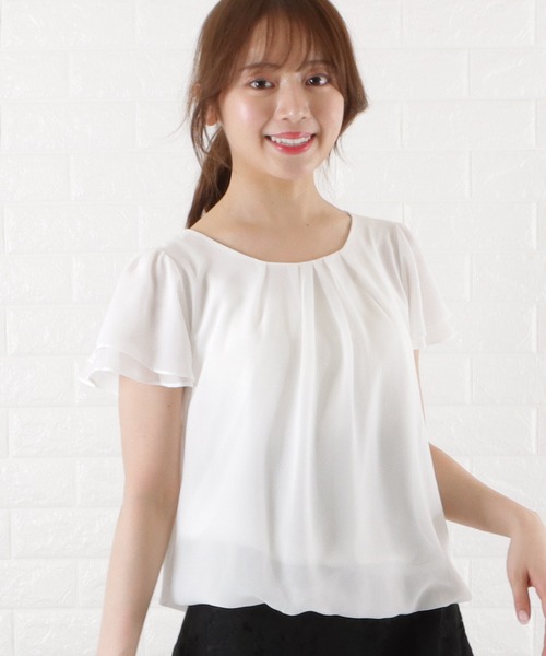 Lace Ladies(レースレディース)の「半袖 フロントタック フレア袖 シフォンブラウス(シャツ/ブラウス・レディース・ブラック/ネイビー/ホワイト/ベージュ/アイボリー・L/XL/S/M)」の19枚目の写真