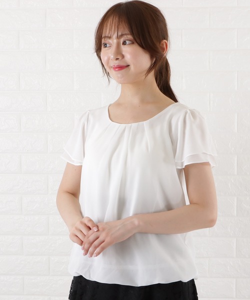 Lace Ladies(レースレディース)の「半袖 フロントタック フレア袖 シフォンブラウス(シャツ/ブラウス・レディース・ブラック/ネイビー/ホワイト/ベージュ/アイボリー・L/XL/S/M)」の18枚目の写真