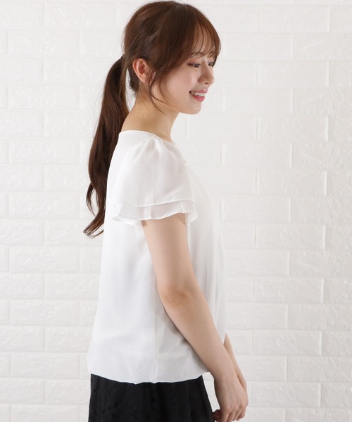Lace Ladies(レースレディース)の「半袖 フロントタック フレア袖 シフォンブラウス(シャツ/ブラウス・レディース・ブラック/ネイビー/ホワイト/ベージュ/アイボリー・L/XL/S/M)」の16枚目の写真