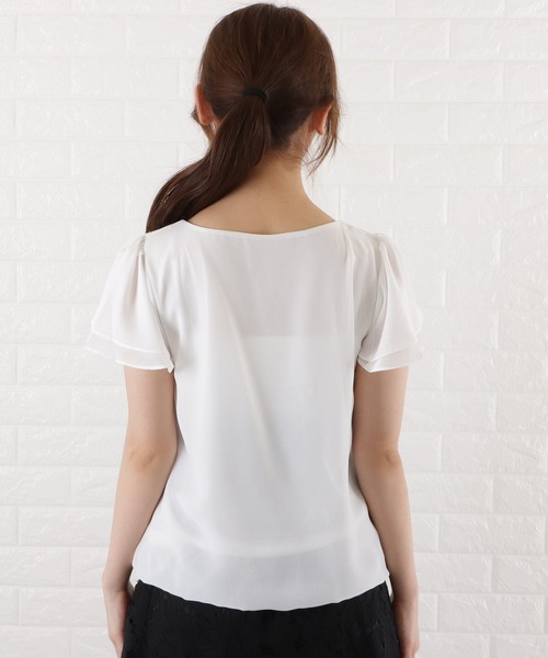 Lace Ladies(レースレディース)の「半袖 フロントタック フレア袖 シフォンブラウス(シャツ/ブラウス・レディース・ブラック/ネイビー/ホワイト/ベージュ/アイボリー・L/XL/S/M)」の15枚目の写真