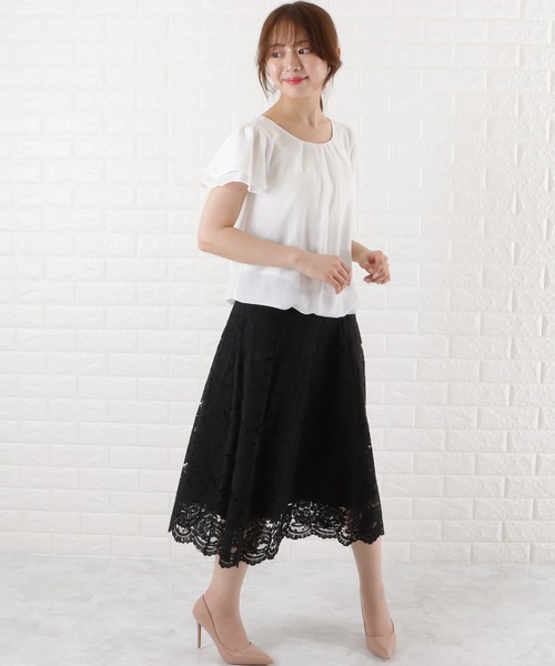 Lace Ladies(レースレディース)の「半袖 フロントタック フレア袖 シフォンブラウス(シャツ/ブラウス・レディース・ブラック/ネイビー/ホワイト/ベージュ/アイボリー・L/XL/S/M)」の13枚目の写真
