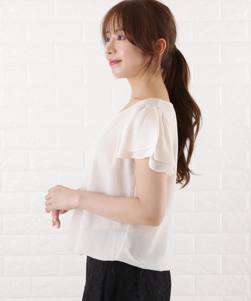Lace Ladies(レースレディース)の「半袖 フロントタック フレア袖 シフォンブラウス(シャツ/ブラウス・レディース・ブラック/ネイビー/ホワイト/ベージュ/アイボリー・L/XL/S/M)」の11枚目の写真