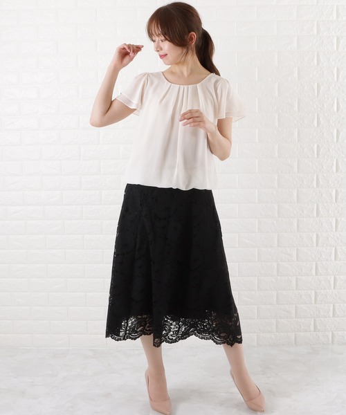 Lace Ladies(レースレディース)の「半袖 フロントタック フレア袖 シフォンブラウス(シャツ/ブラウス・レディース・ブラック/ネイビー/ホワイト/ベージュ/アイボリー・L/XL/S/M)」の9枚目の写真