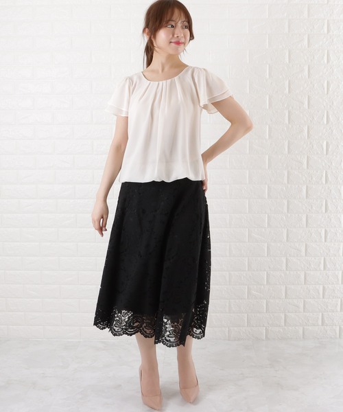 Lace Ladies(レースレディース)の「半袖 フロントタック フレア袖 シフォンブラウス(シャツ/ブラウス・レディース・ブラック/ネイビー/ホワイト/ベージュ/アイボリー・L/XL/S/M)」の8枚目の写真
