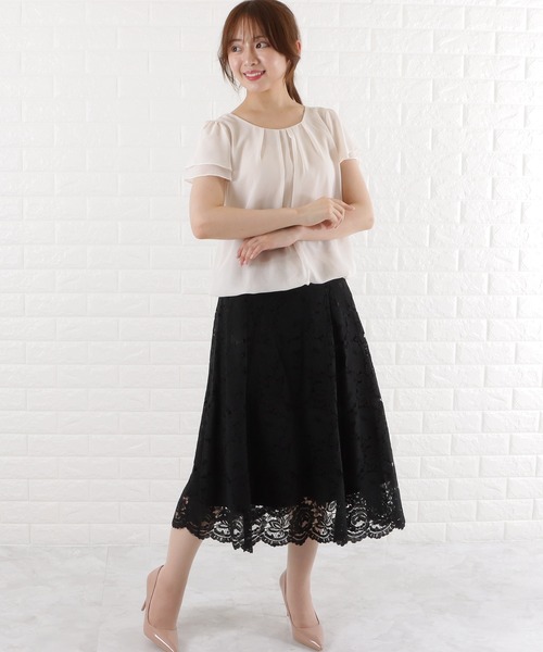 Lace Ladies(レースレディース)の「半袖 フロントタック フレア袖 シフォンブラウス(シャツ/ブラウス・レディース・ブラック/ネイビー/ホワイト/ベージュ/アイボリー・L/XL/S/M)」の7枚目の写真