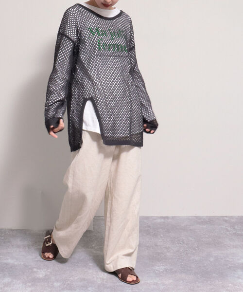 fredy emue（フレディエミュ）の「メッシュチュニックプルオーバーニット（ニット/セーター・レディース・キナリ/チャコールグレー/グリーン・38）」の5枚目の写真