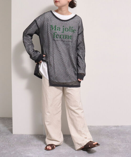 fredy emue（フレディエミュ）の「メッシュチュニックプルオーバーニット（ニット/セーター・レディース・キナリ/チャコールグレー/グリーン・38）」の6枚目の写真